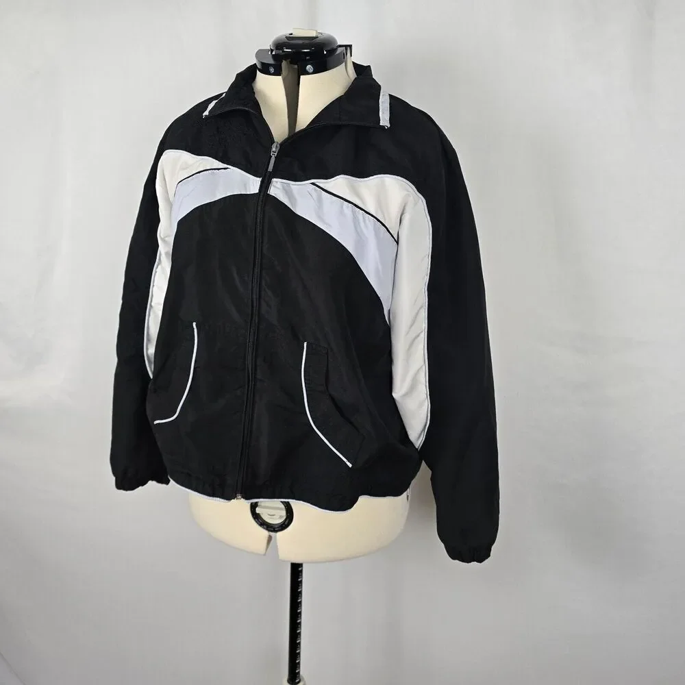 Dunlop Jacket Men's XL Black White Colorbolck Full Zip Up Collar Windbreaker